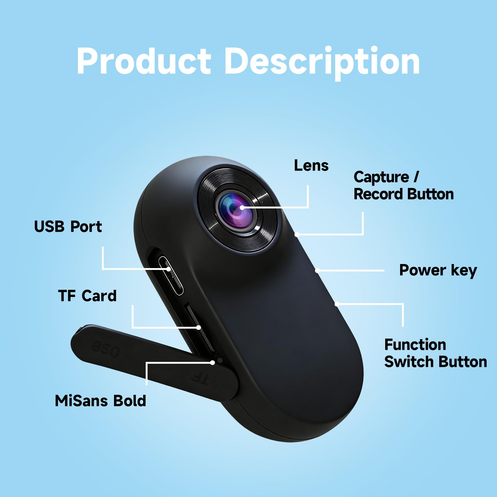 1080P Mini Action Cam, Daumengroße Helmkamera Motorrad, Bodycam Körperkamera Mini mit integriertem 32GB Speicher, POV Kamera für Radfahren, Reisen und Outdoor Abenteuer(Matt Schwarz)
