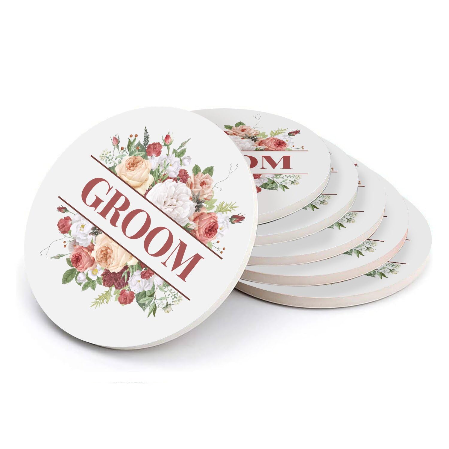 Sous-verre ronds en céramique Groom Wedding Bride Flower Bouquet pour décoration de table