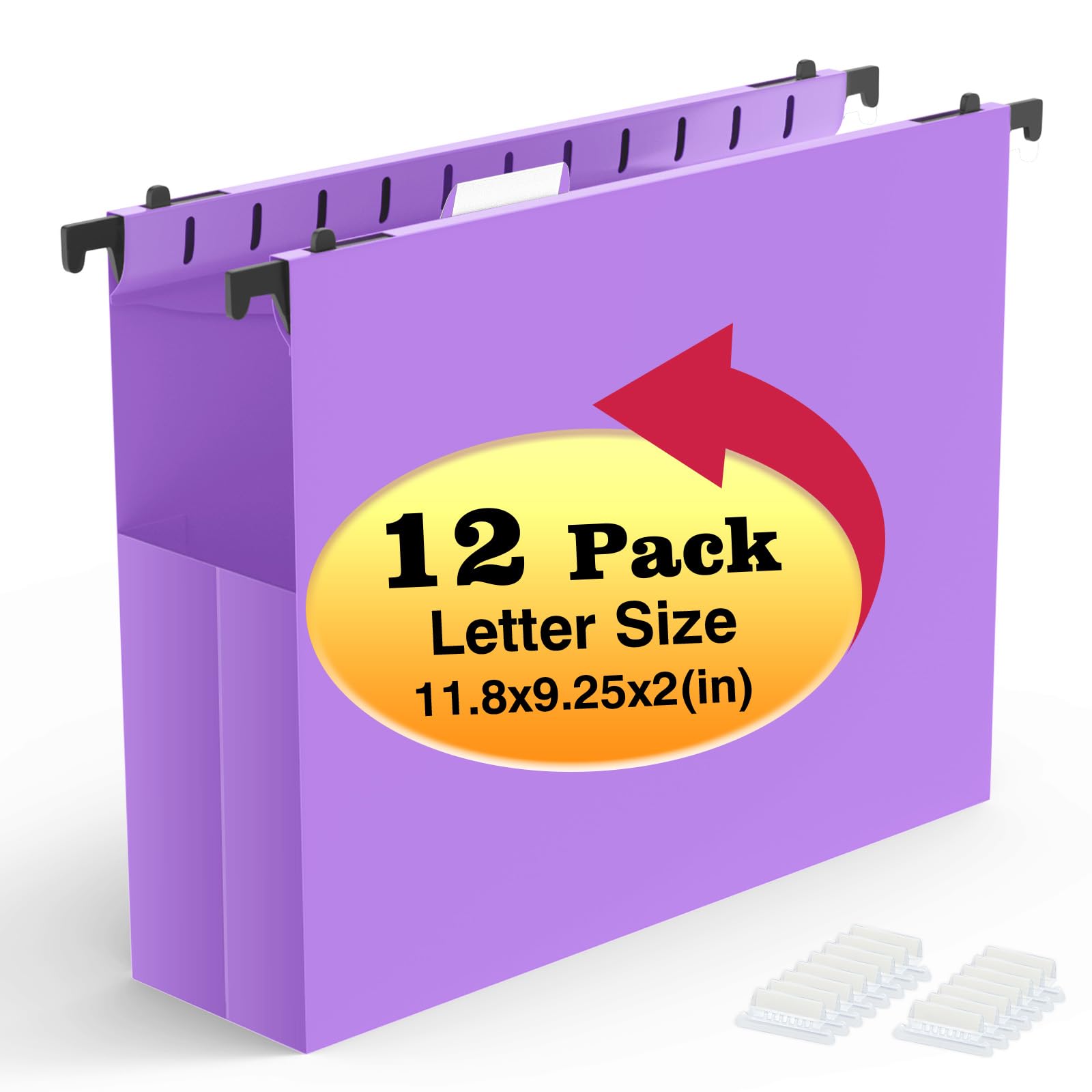 Shutex Cartelle portadocumenti in plastica da appendere, confezione da 12 cartelle rinforzate espandibili formato lettera, tasca a fisarmonica, resistenti, espandibili da 5 cm, organizer per ufficio e