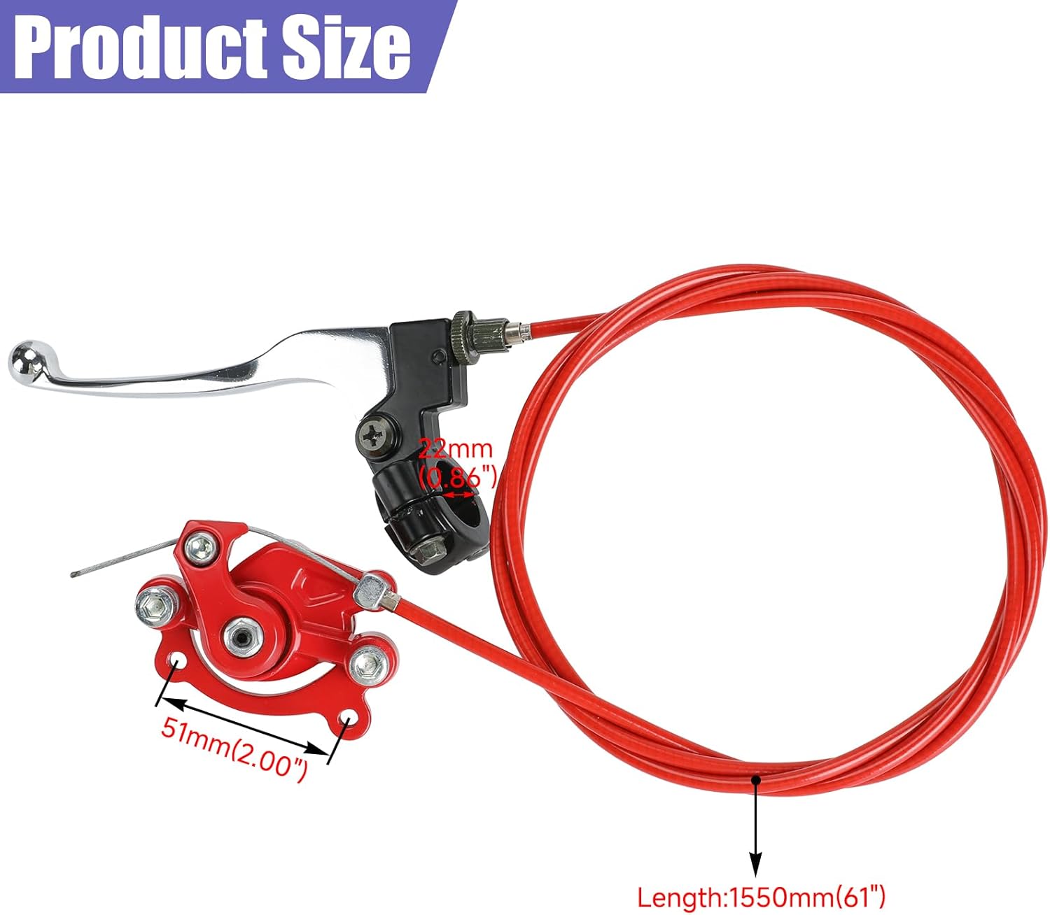 Mini Bike Brake Lever Kit + Mini Bike Brake Caliper Replacement for Coleman CT100U CC100X Baja DB30 Motovox MBX10 MBX11 MMB80 MMB105 79cc 97cc 100cc Powersports Parts 61" Brake Cable