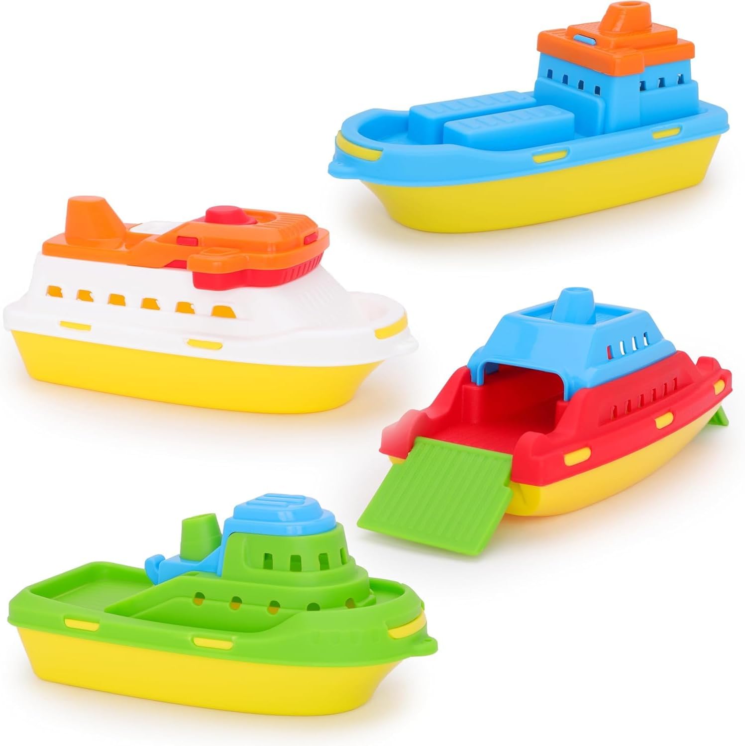 Toyland Set of 4 Colourful Toy Boats - Load, Cruise, Fishing and Container Ships - Floating Water Toys for Kids - Pool and Bath Toy - Age 24 Months +