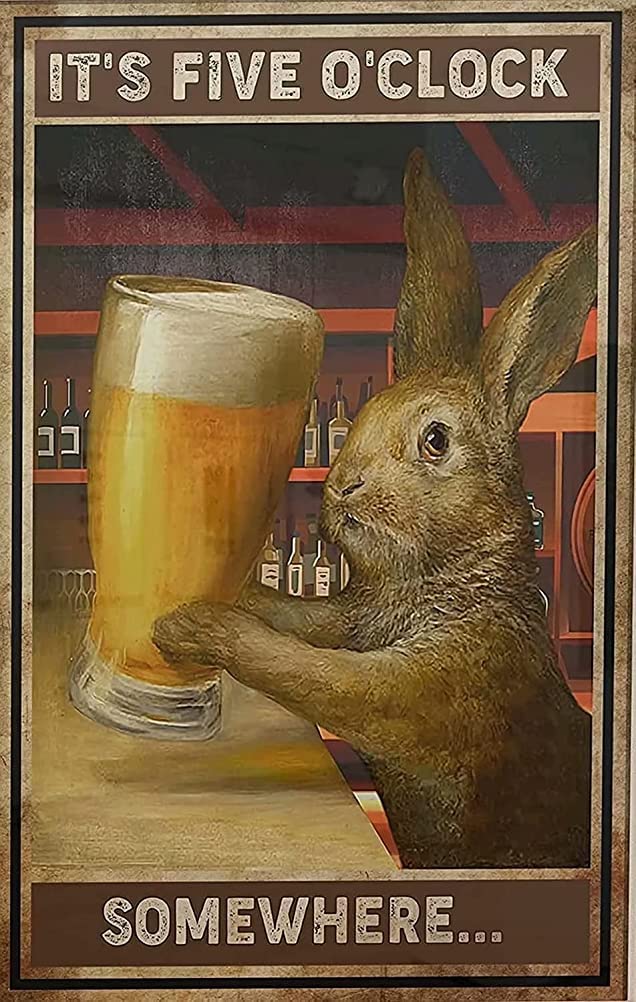 Biopracess Metalpostera4055 Rabbits Bar It's Five O'clock Somewhere Tin Sign Wall Poster Decor Metal Sign Retro Vintage Tin Sign Metal Poster Wall Art Decor 8X12 Inches