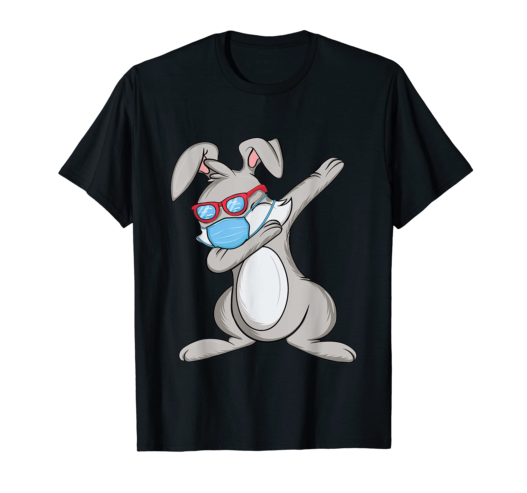 Dabbing Easter Bunny Wearing Face Mask T-Shirt, Black