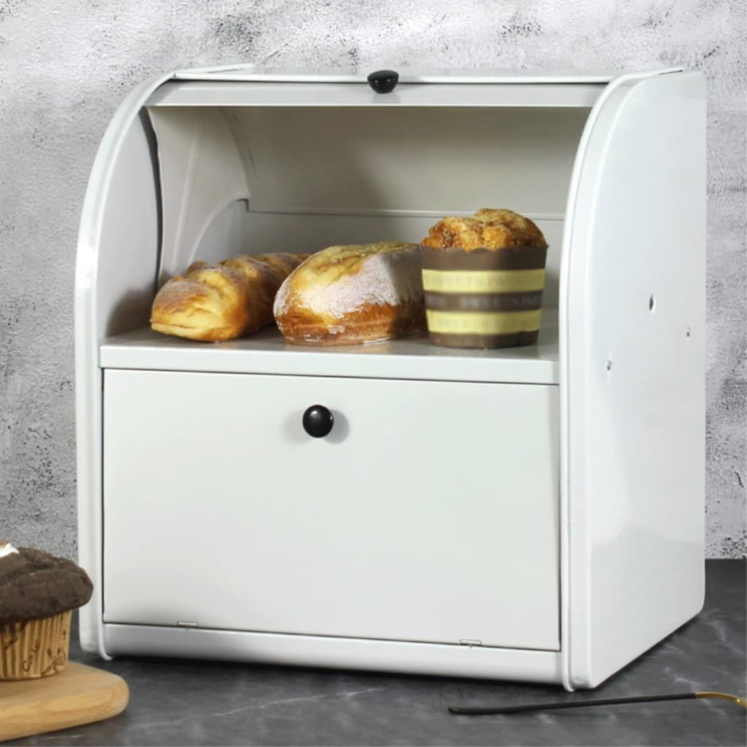 Brotkasten Brotbox Retro Brotkasten Aus Metall, Doppelschichtig, Moderner Metall-Brotkasten, Brotaufbewahrungsbehälter Für Theke Vintage Modern