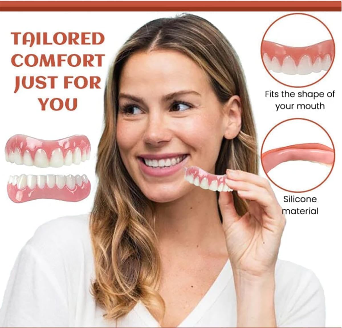 Prothese Dentaire Silicone,Dentier Silicone,Bikenda Prothese Dentaire Silicone,1 Upper Dental Device + 1 Lower Dental,Pour Hommes Et Femmes, Sourire Naturel au Quotidien，3Pcs