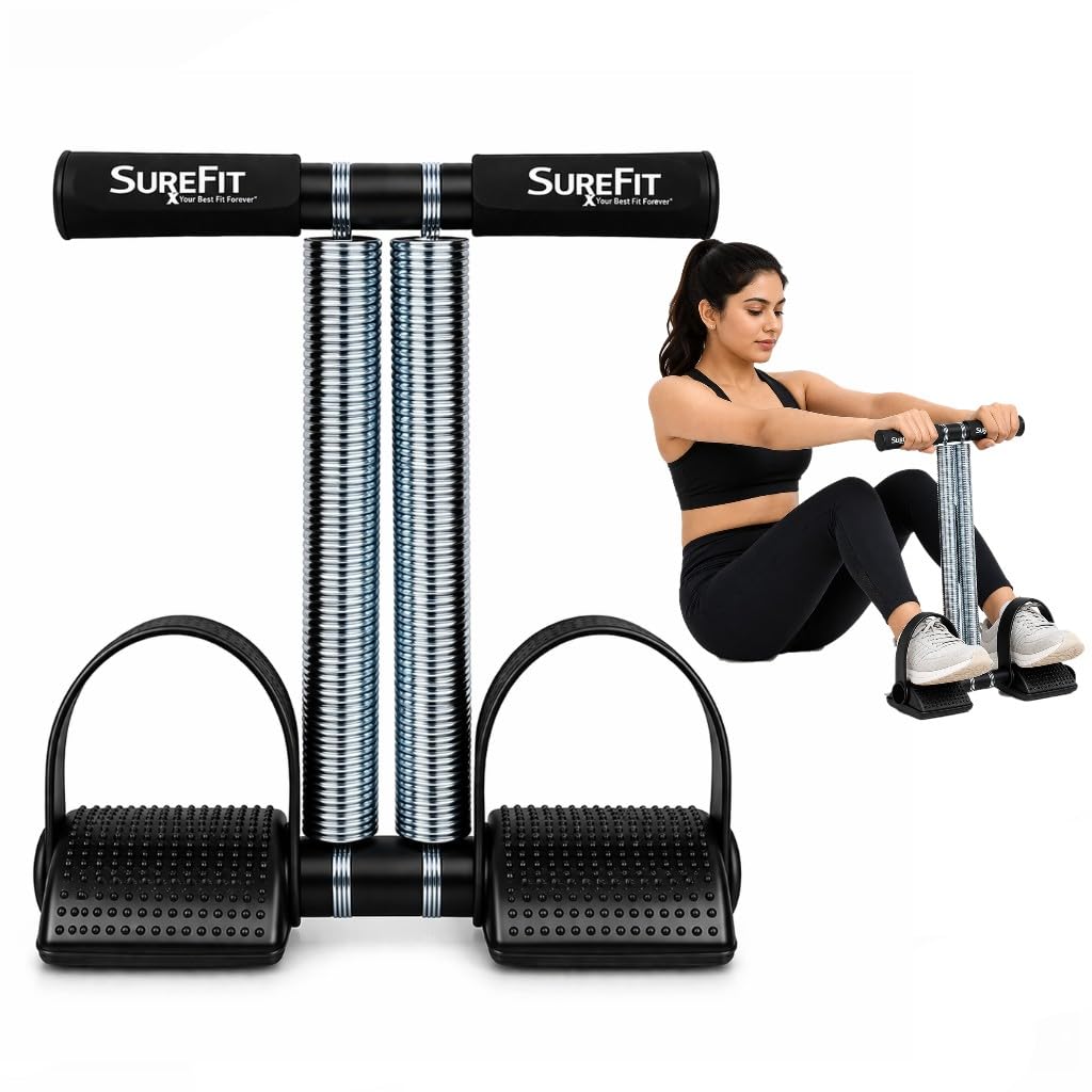 SUREFIT Tummy Trimmer Double Spring With Resistance Band Combo Pack For Men & Women - Ab Exercise Equipment, Abdominal Workout For Home & Gym Use (TUMMY TRIMMER BLACK)-image-18