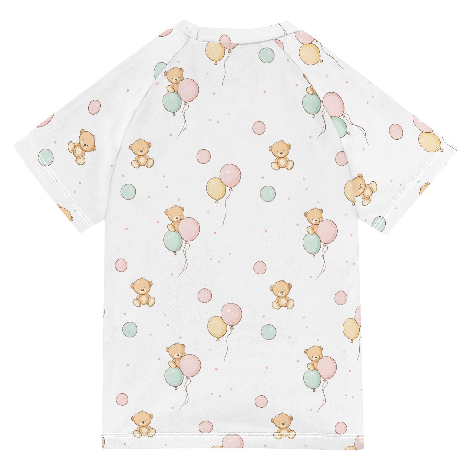 ALAZA Kids Rash Guard Boys Toddler Swim Shirts Short Sleeve Balloon Bear Print UPF 50+ 3T