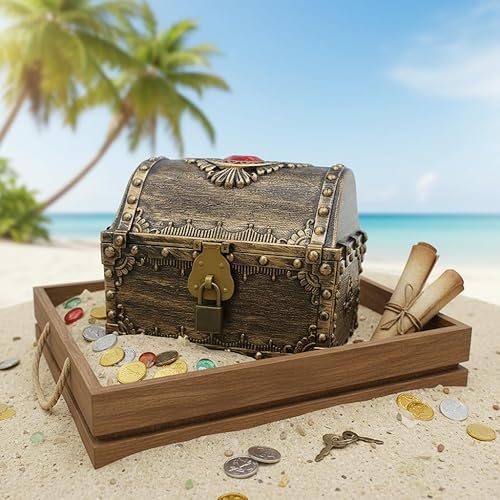 Miniatura 7 de Cofre del tesoro para niños, cofre de pirata de juguete de plástico decorativo, caja de almacenamiento de colección de tesoros del profesor con