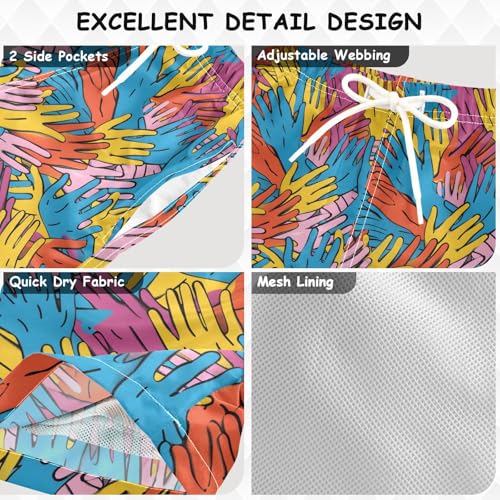 ALAZA Colorful Hand Boys Quick Dry Beach Board Shorts Kids Swim Trunks Bathing Suit Swimsuit 3T3