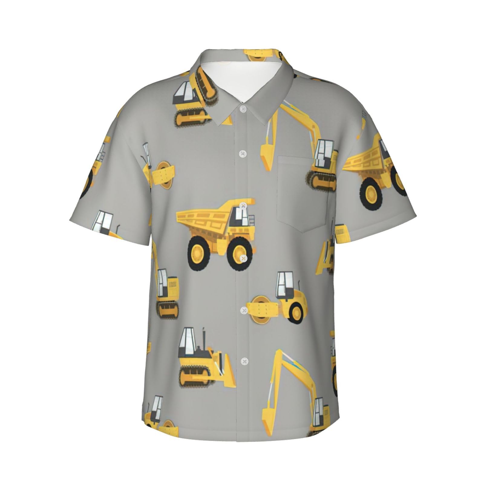 Njkhbolk Unisex Black Men's Tropical Construction Trucks Print Hawaiian Shirt,Casual Button Down Short Sleeve, 3XL
