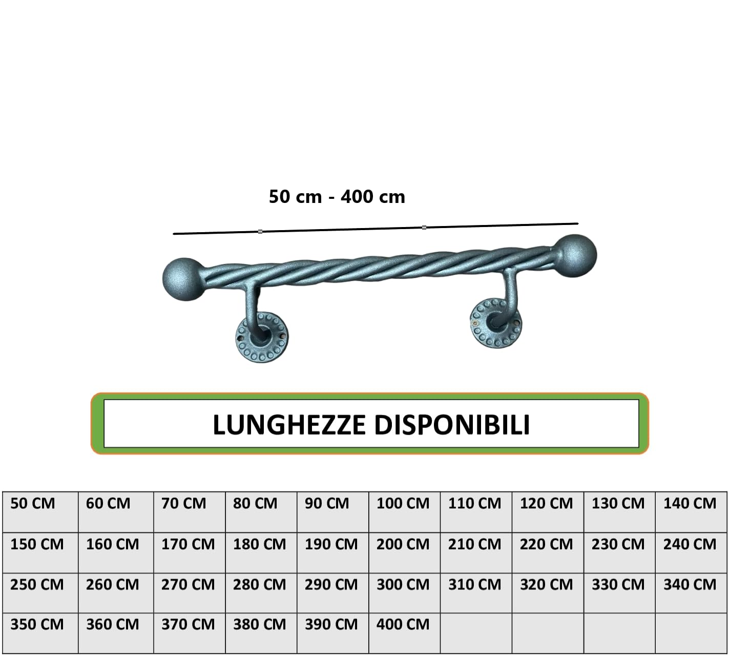 FERMEG Corrimano Liberty diam. 30 mm in ferro con finitura"antracite" | Corrimano in ferro battuto made in Italy | Prodotto fai da te | ideale per uso interno ed esterno (Antracite, 50 cm)