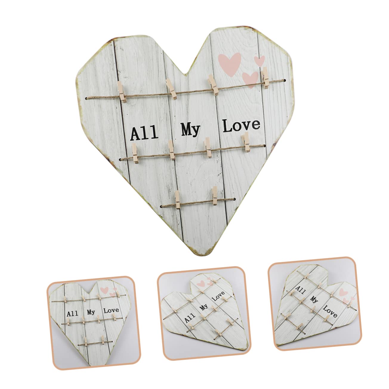 Portafoto da Muro a Cuore in Legno Beige Stile Rustico | Decorazione Parete Farmhouse, per Anniversario e Thanksgiving, per Natale e Capodanno