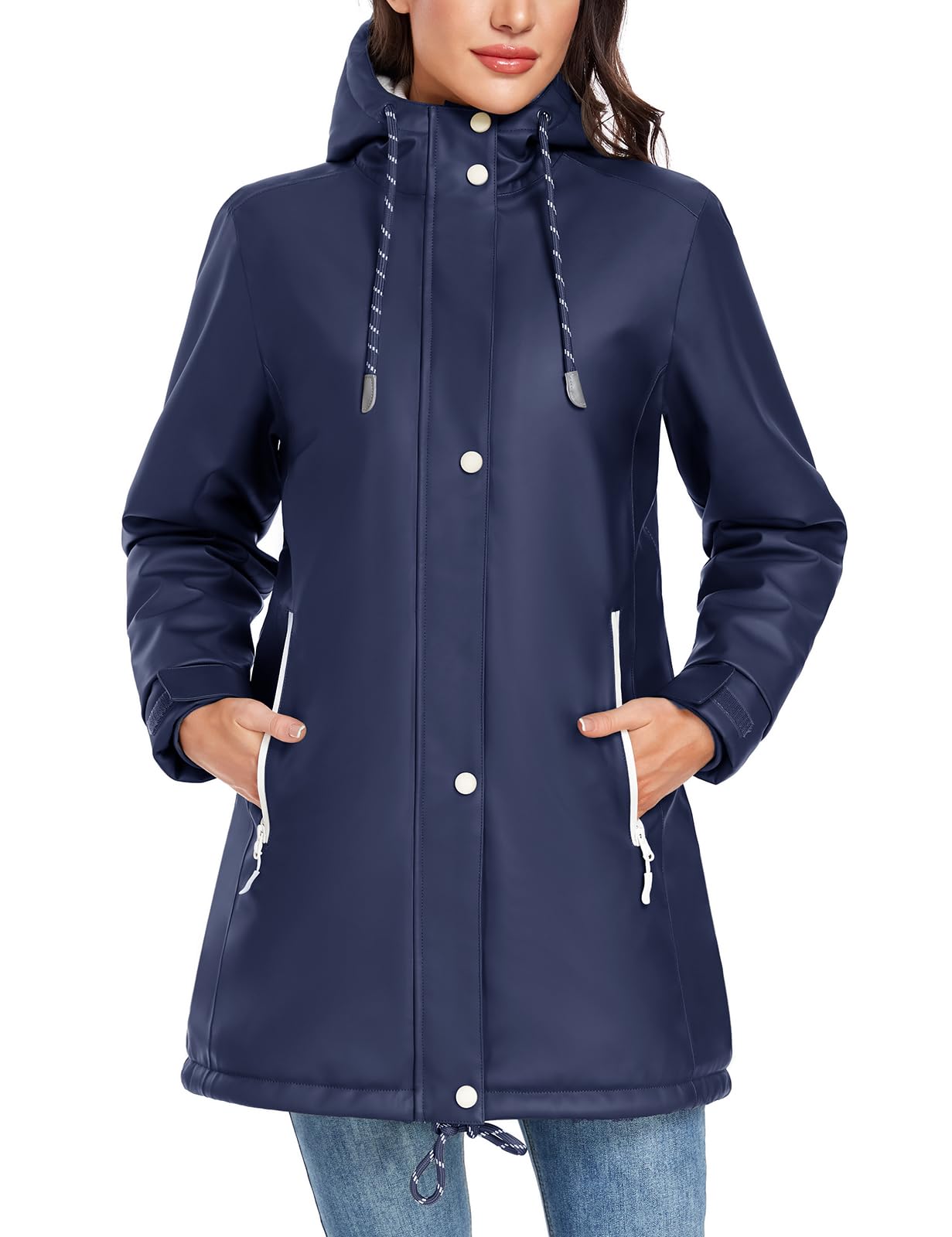 Vancavoo Chubasquero para Mujer Chaqueta Impermeable Abrigo Invierno Parka de Capucha Cálido Largo Abrigos Resistente al Viento Senderismo