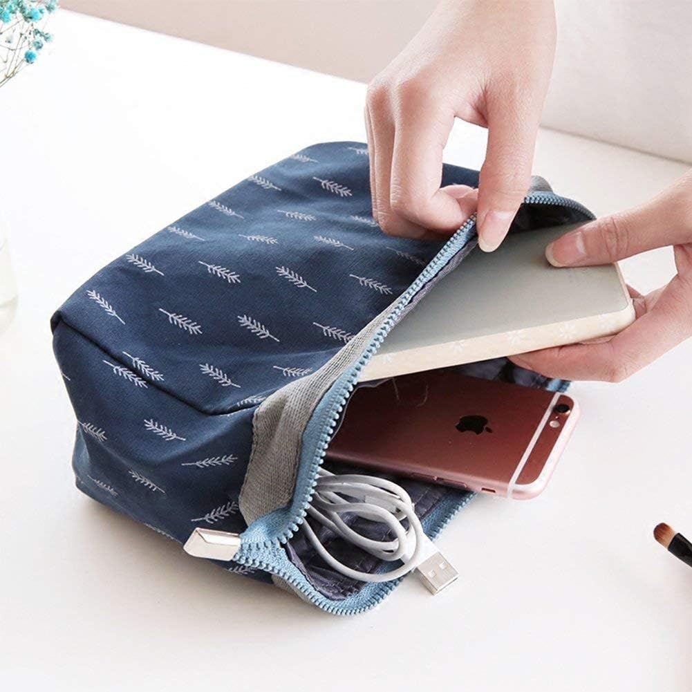 Cosmetic Toiletry Makeup Pouch with Portable Travel Multipurpose Water-Resistant Zipper Makeup Brush Bags - Blue Leaf RSPBF-41-image-47