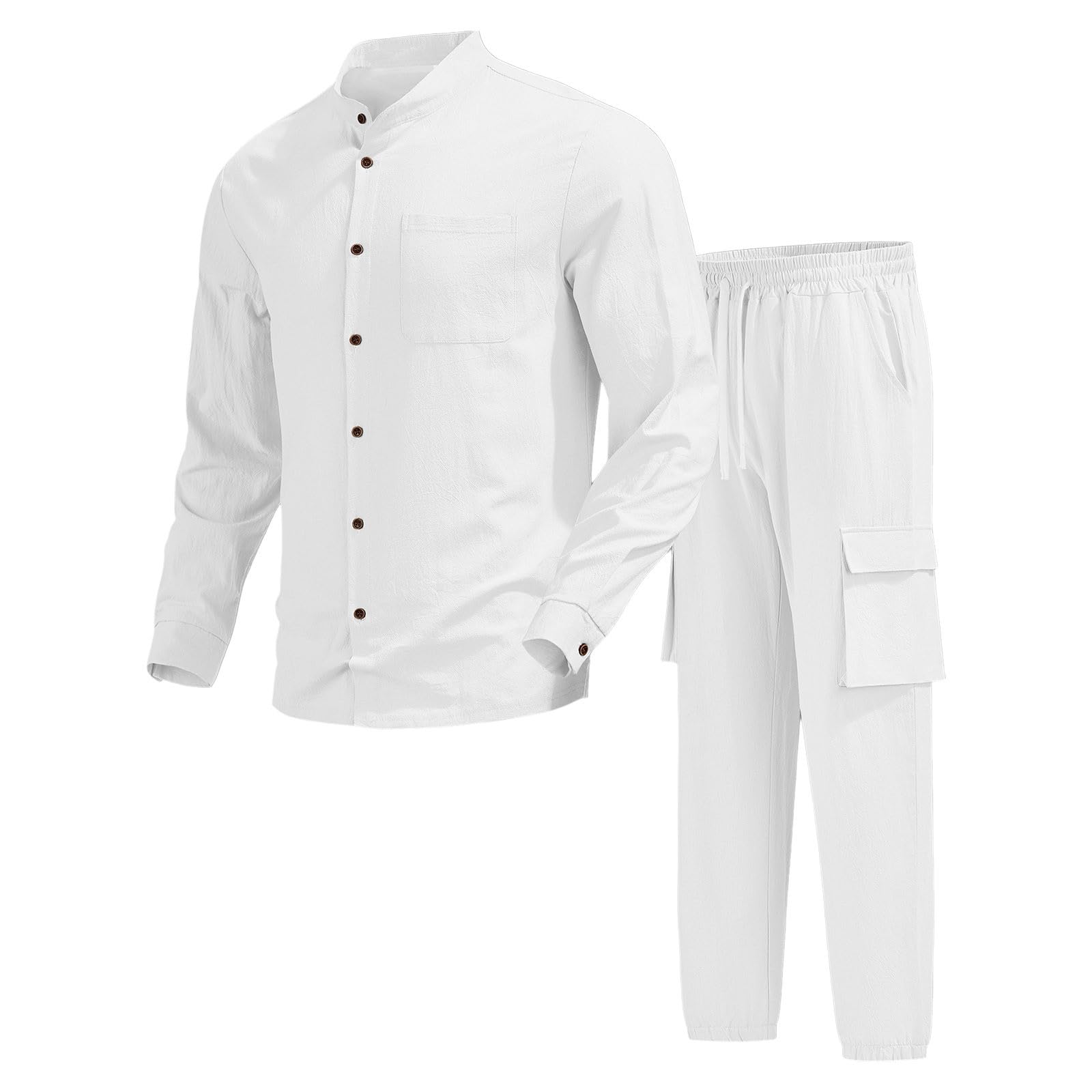 Tuta Uomo Completa Invernale Felpa,Completo da in Lino, Casual, con Camicia a Maniche Lunghe e Pantaloni Lavoro, Comodo Traspirante, per l'uso Quotidiano, Feste casa