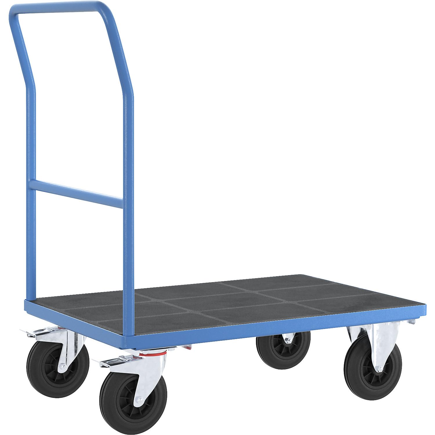 eurokraft | Plattformwagen | Rohrschiebebügel | Vollgummireifen | LxB 1050 x 700 mm | lichtBlau
