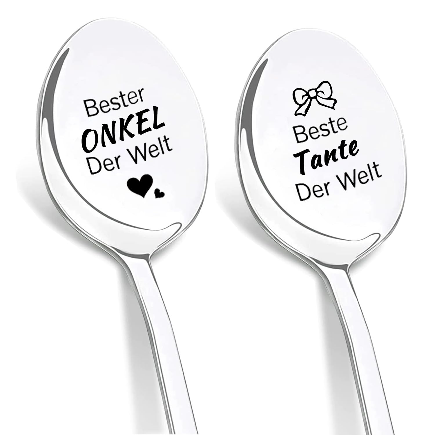 DIKARIYA Kaffeelöffel Geschenk, 2er Löffel mit Gravur, Kaffeelöffel aus Edelstahl, Teelöffel Geschenke für Geburtstage, Jubiläen, Valentinstag, Vatertag, Muttertag