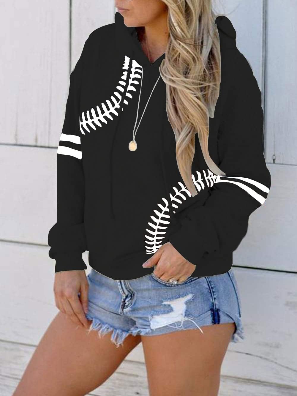 Womens Baseball Hoodie Baseball Sweatshirts Long Sleeve Tops Lightweight Hoodie Workout Shirt - Image 2