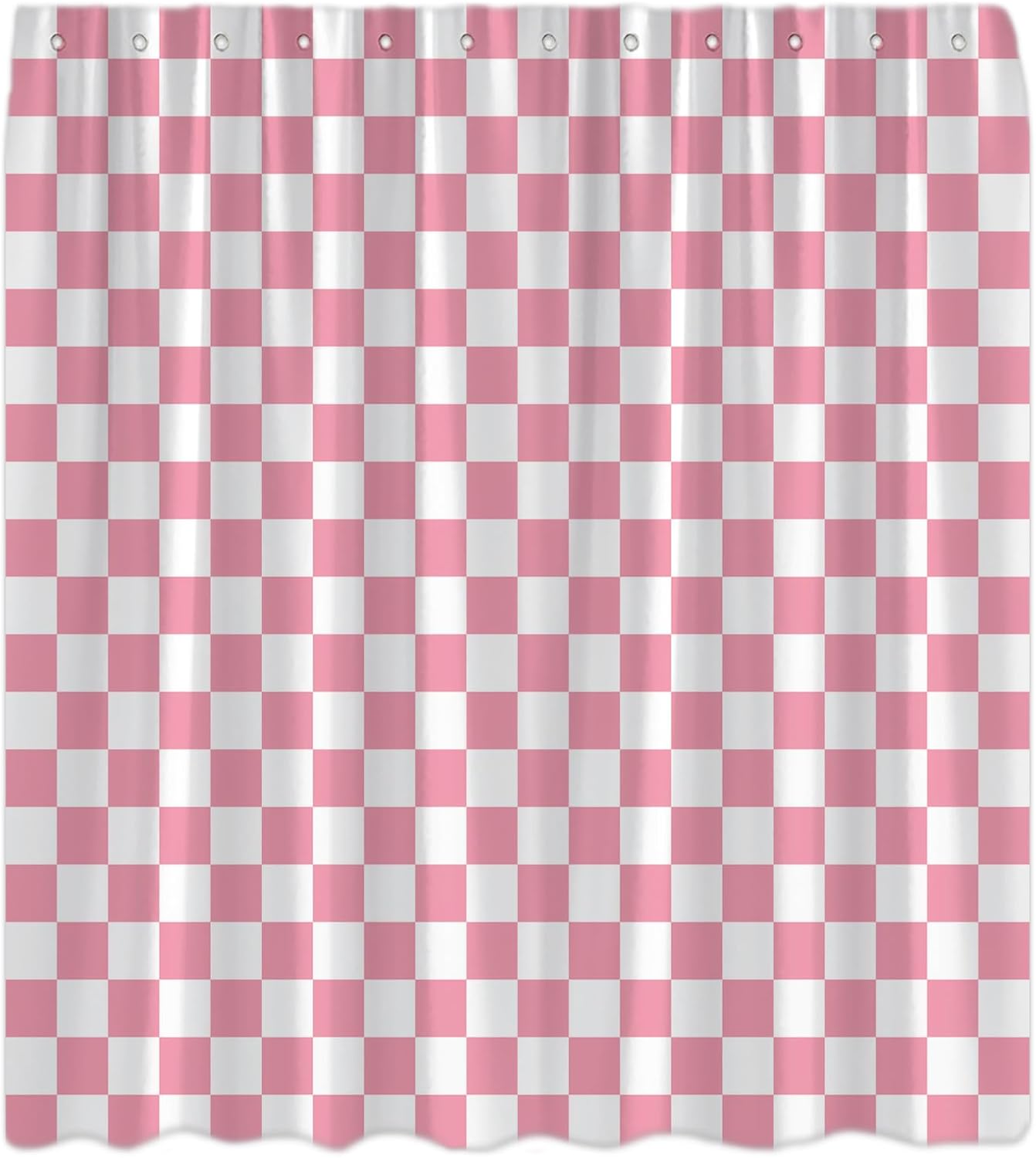 Checkered Shower Curtain Cute Pink and White Retro Checkerboard Vintage Aesthetic Geometric Modern Minimalist Bath Decor Curtain with Hooks, 70x84 Inch