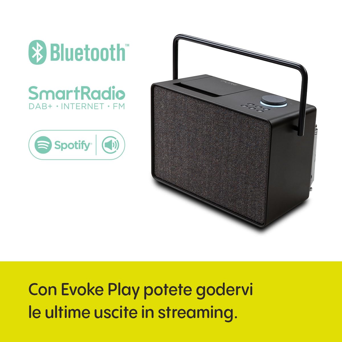 Pure Evoke Play radio DAB+/FM 40W Bluetooth internet radio Nero Caffè