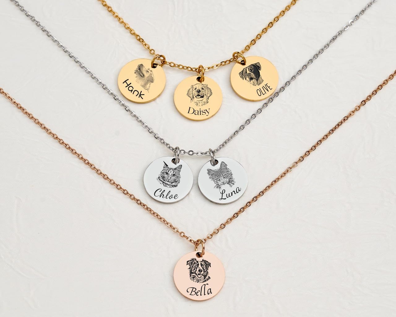 Personalized Pet Portrait Necklace, Handmade Memorial Jewelry Gift,Customized Gifts Photo Engraved Necklace for Animal Lovers, Custom Dog Cat Picture Pet Memorial Pendant