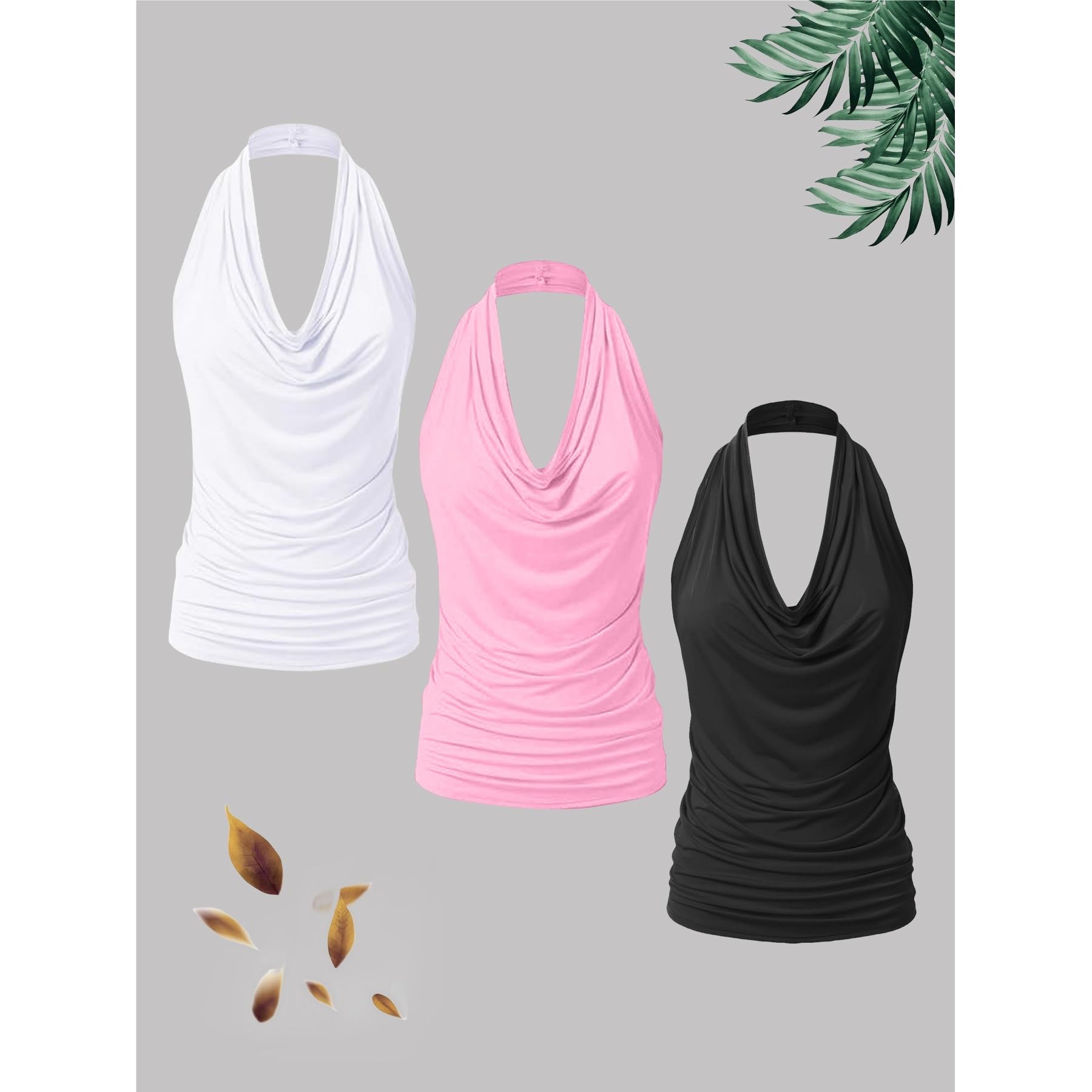 Conjunto De Camiseta Sin Mangas Fruncido con Cuello Vuelto Y Cuello Halter De Talla Grande