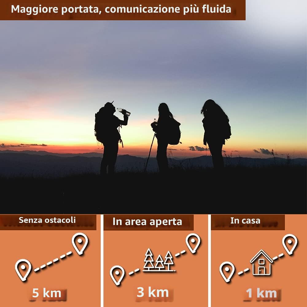 Walkie Talkie per adulti ricetrasmittente, radio a grande raggio, PMR, VOX, con vivavoce, 5 km, con torcia, LED di retroilluminazione (Arancione + batteria ricaricabile)