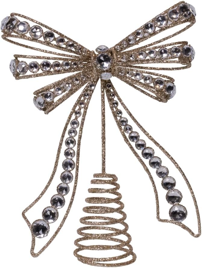 Kurt Adler Gold Bow with Clear Jewels Treetop