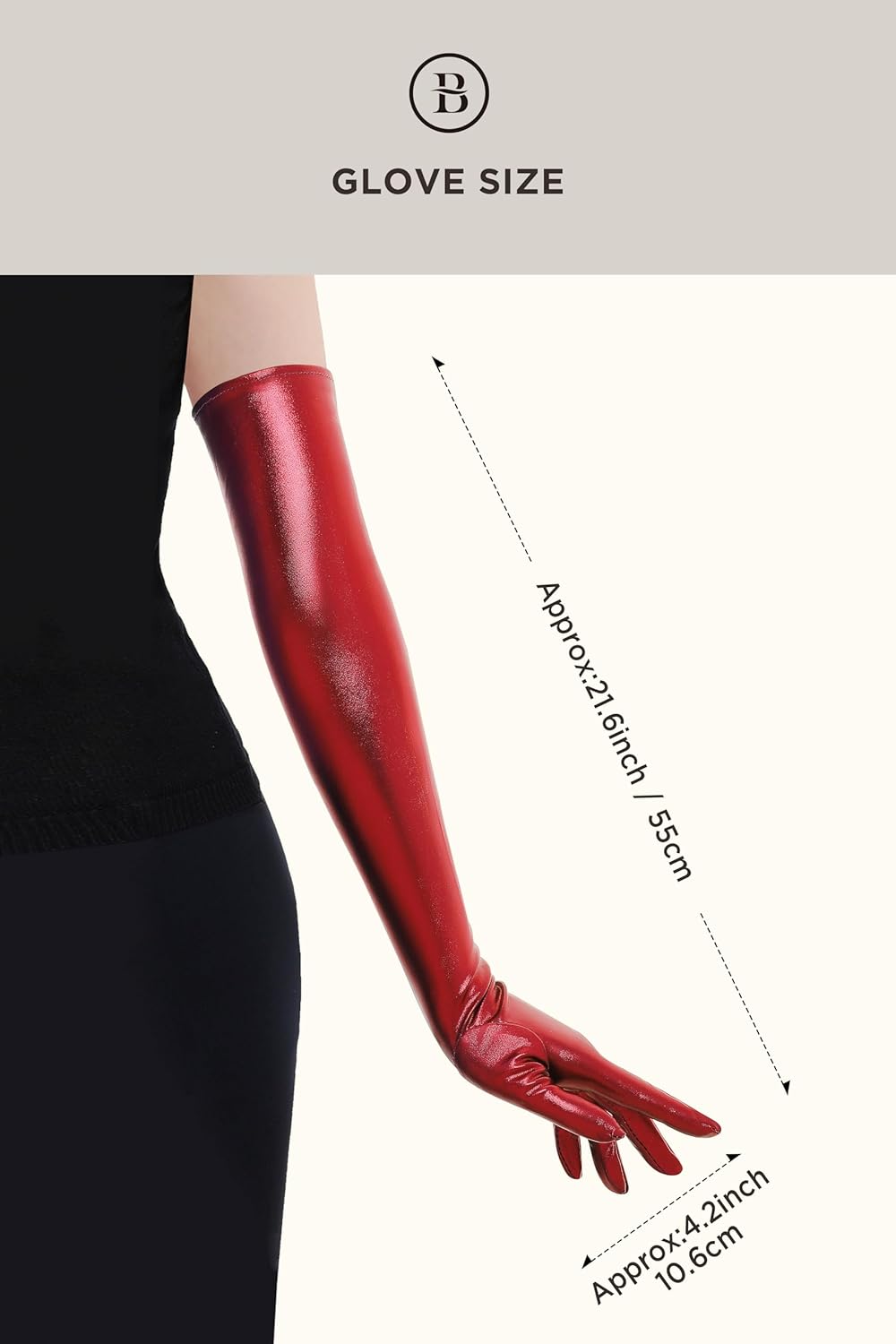 BABEYOND Long Gloves for Women - Shiny Metallic Wet Look Elbow Length Stretchy Halloween Costumes - Image 3