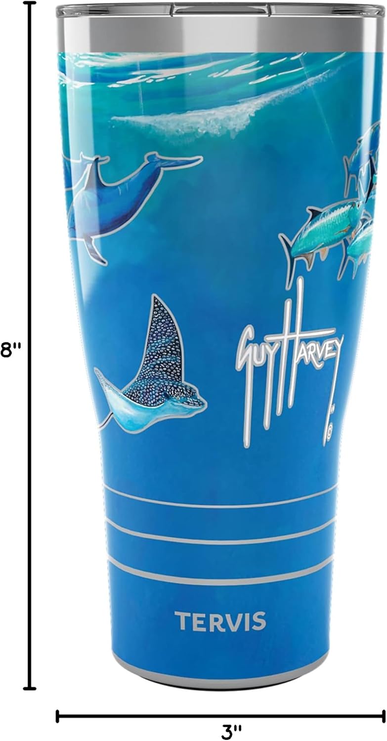 Tervis Traveler Guy Harvey Ocean Scene Triple Walled Insulated Tumbler Travel Cup Keeps Drinks Cold & Hot, 30oz, Stainless Steel - Image 9
