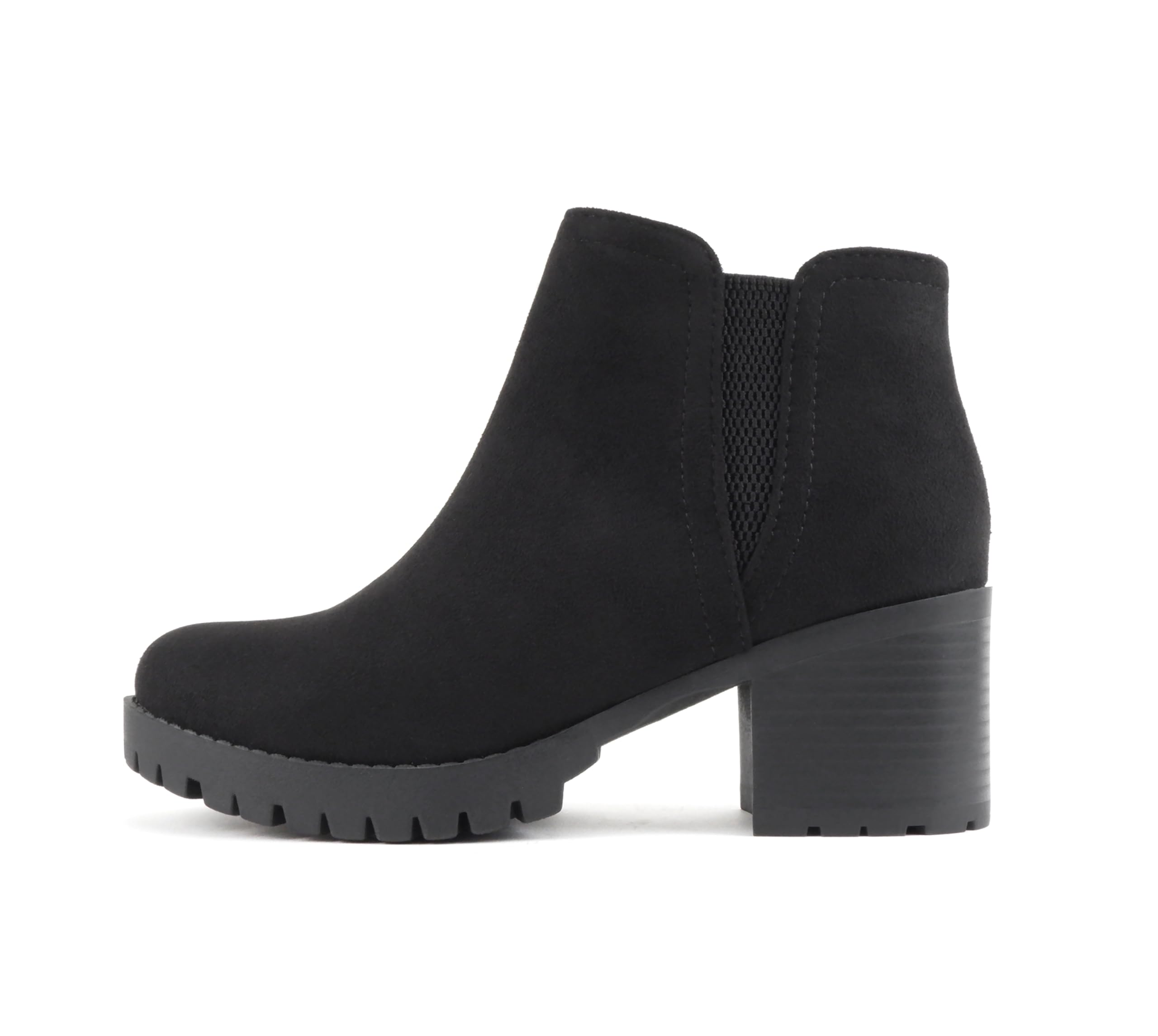 Soda Thumb - Women Lug Sole Ankle Boot with Side Zipper