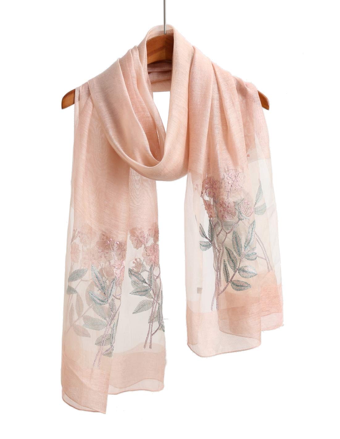 JeelowSilk Wool Fashion Scarf Shawl Wrap Lightweight Sheer For Women Floral Embroidery Wedding Party Prom