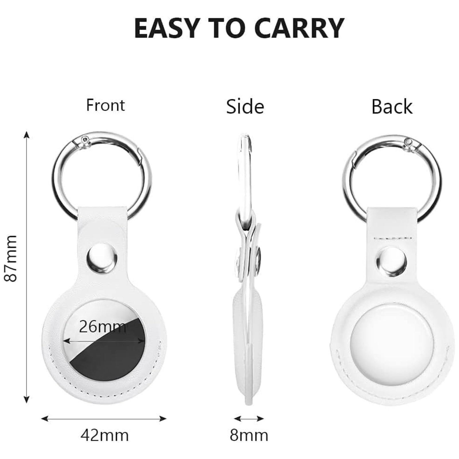 Ainiv Protective Case for Apple Airtags, 1 Pack White PU Leather Keyring Case, Tracker Cover for AirTags, Pet Dog Cat Collar Locator Tracker Cover, Key Finder Case for AirTag — view 2