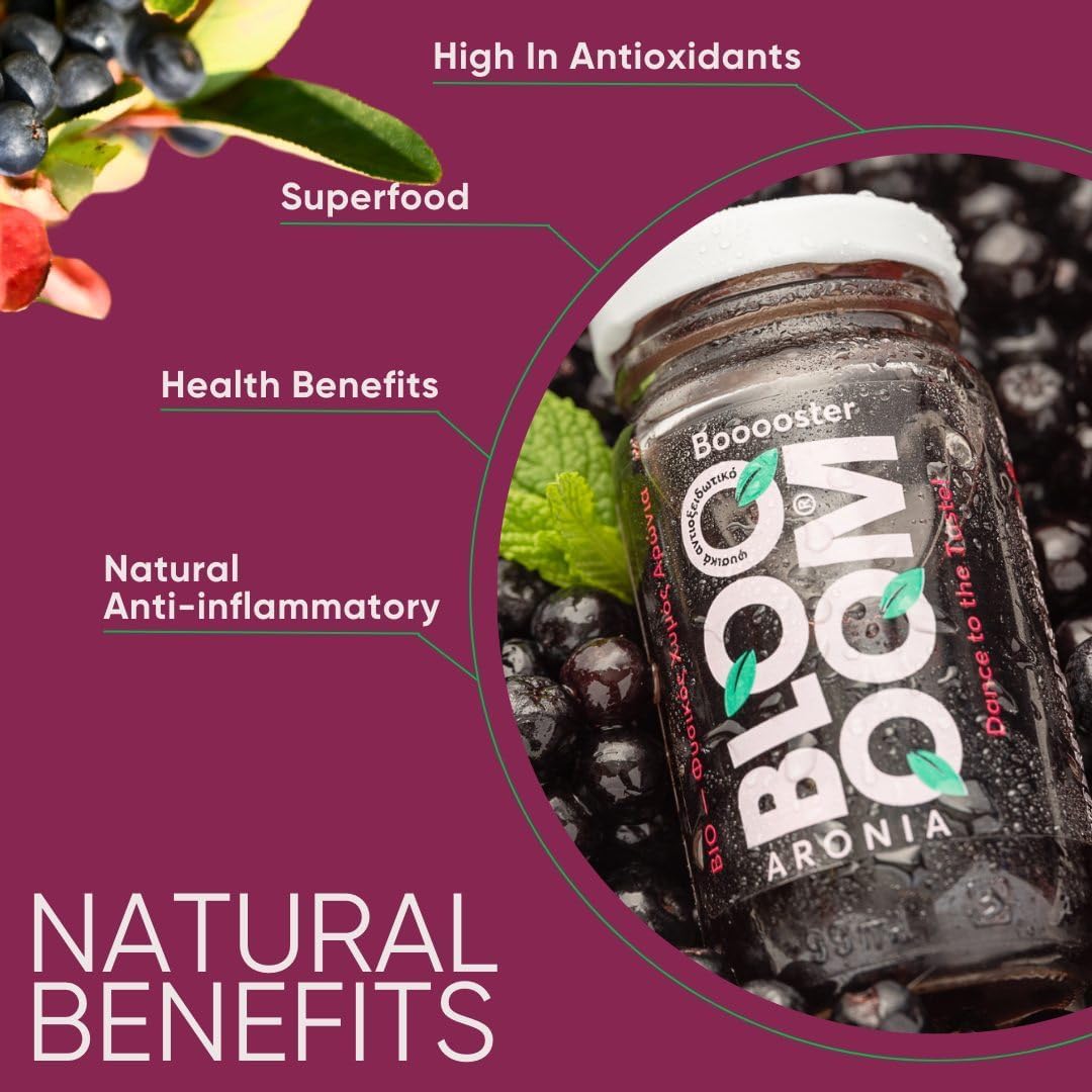 BLOOOOM ARONIA Bio Aroniasaft 250 ml x 12 Flaschen (3L) – 100% Direktsaft aus griechischen Aroniabeeren, Ohne Zuckerzusatz, Natürlich reich an Antioxidantien, Für Wellness & Fitness, Vegan