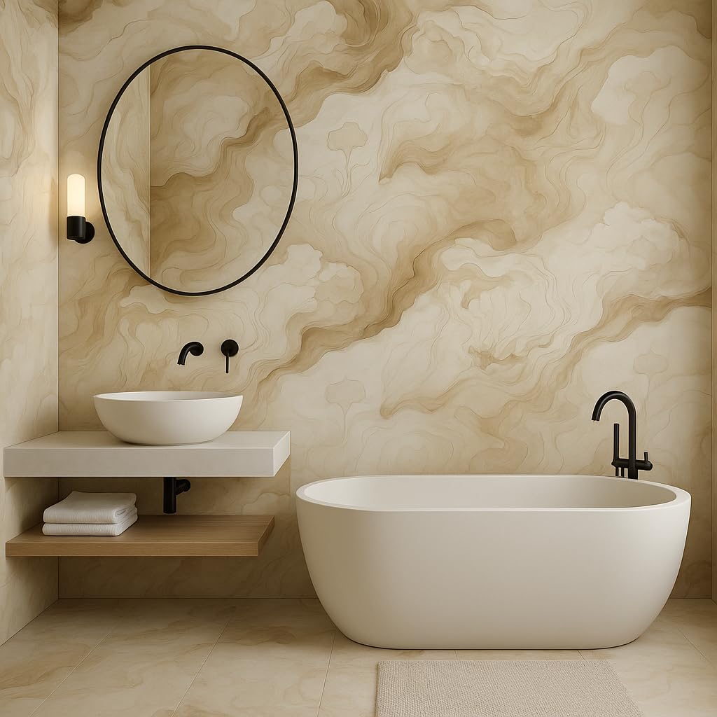 Generico Pannello PVC Adesivo Effetto Marmo, 120x300 cm, Decorativo per Pareti, Grigio e Arancione