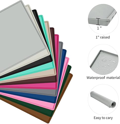 Miniatura 148 de Tapete de comida para perros, bandeja de comida impermeable de silicona, mantel individual antideslizante para mascotas, borde elevado de 0.6
