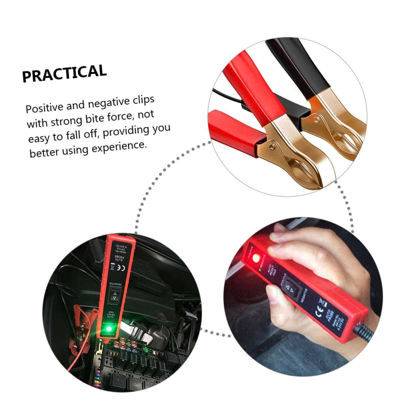 Kfz Polaritätstester mit Plus und Minusklemmen 6-24v Arbeitsspannung 16ft Kabel für Fahrzeug Elektrosysteme und Wartung Abs Material Überlastschutz