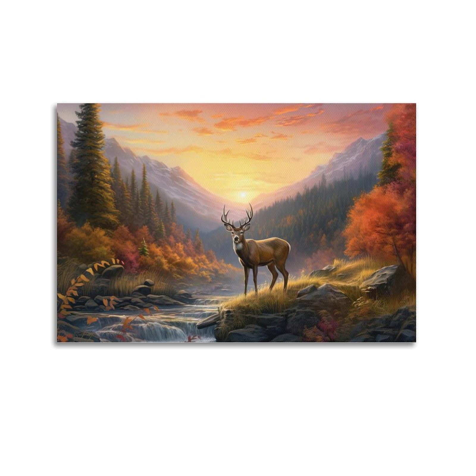 ZSZWHJ Animal Artwork Poster Elk by The River Poster Decorative Painting Canvas Wall Posters And Art Picture Print Modern Family Bedroom Decor Posters 24x36inch(60x90cm)