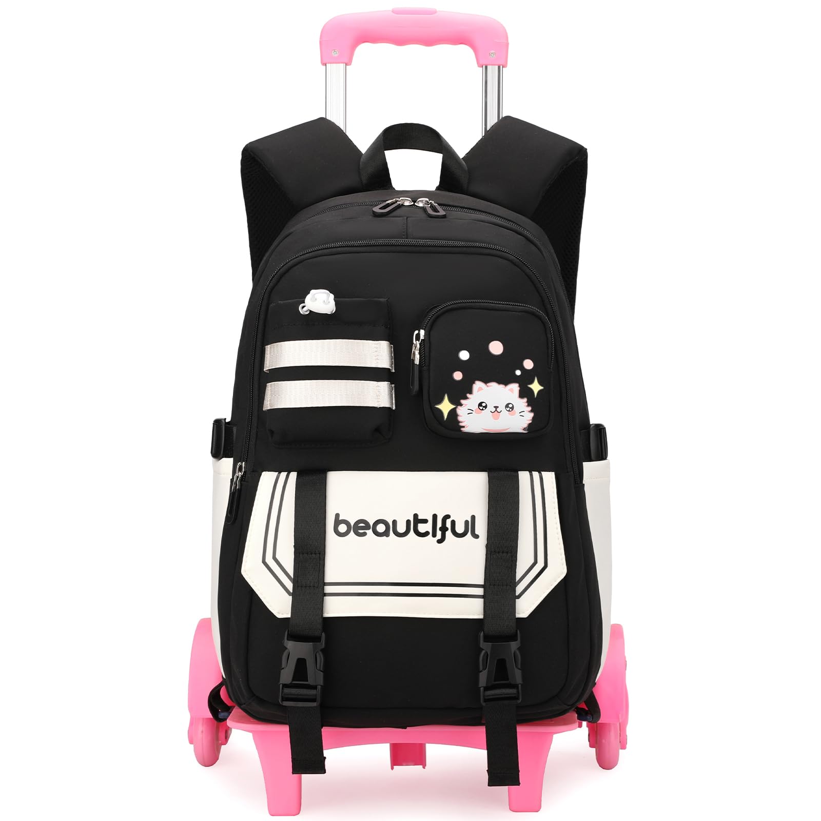 Amythe Mochila Escolar con 6 Ruedas para Niñas 9 a 16 años, Negro | 28L Mochila Colegio Chicas de Primaria y Secundaria, Vuelta al cole, Carro Mochilas de Viaje Casual para Adolescentes