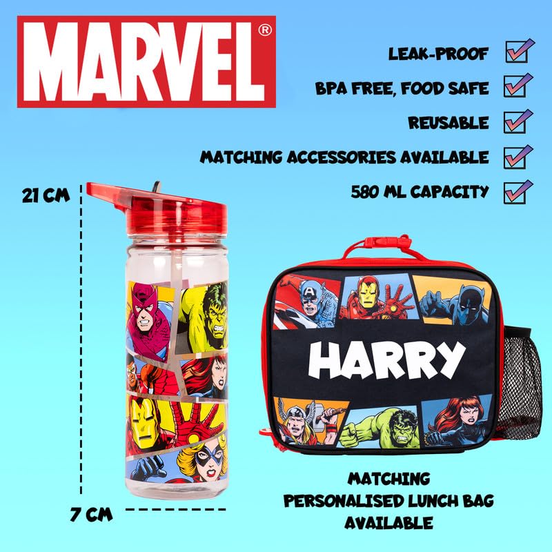 Marvel Avengers Plastic Bottle with Straw BPA Free 580 ml School Water Bottle for Boys 100% Leakproof Durable Superhero Bottle - Image 2