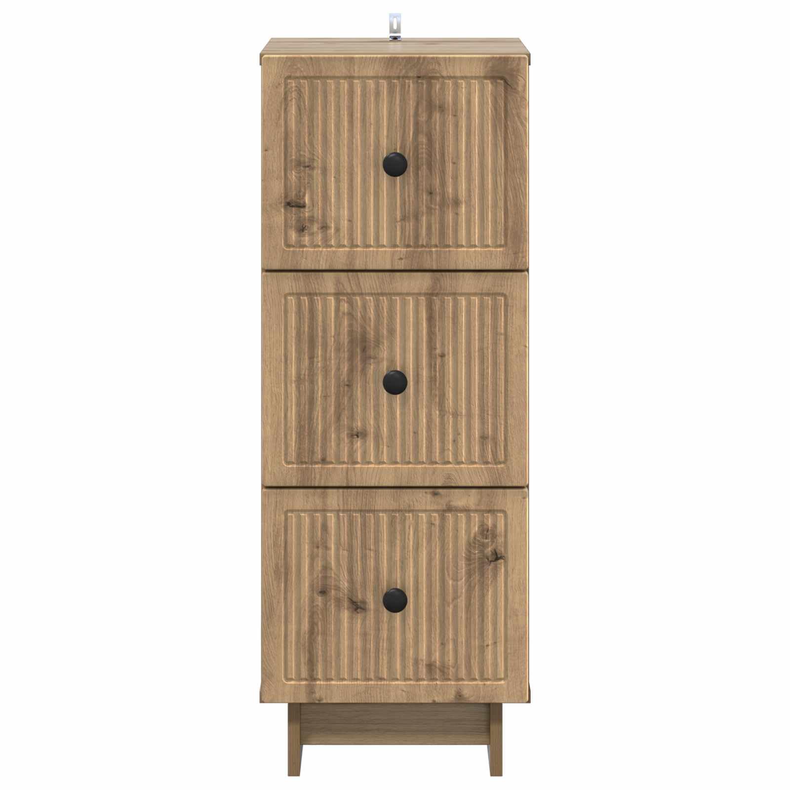 Cassettiera in rovere Artisan, 33 x 34,5 x 90 cm, con 3 cassetti, spazio per soggiorno, ufficio, corridoio e cucina, pratica soluzione di archiviazione con maniglie in metallo