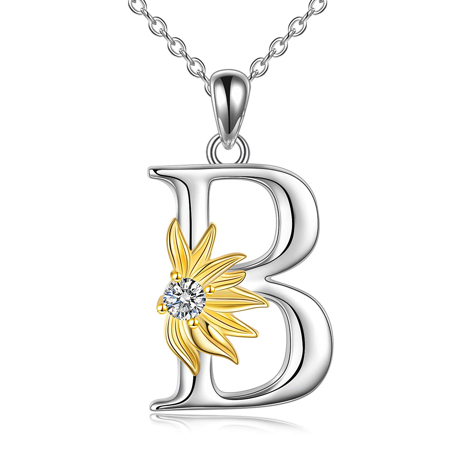 VONALA Collana in argento sterling 925 con girasole, in argento Sterling con lettera dell'alfabeto iniziale, con ciondolo a forma di girasole, idea regalo per donne e ragazze