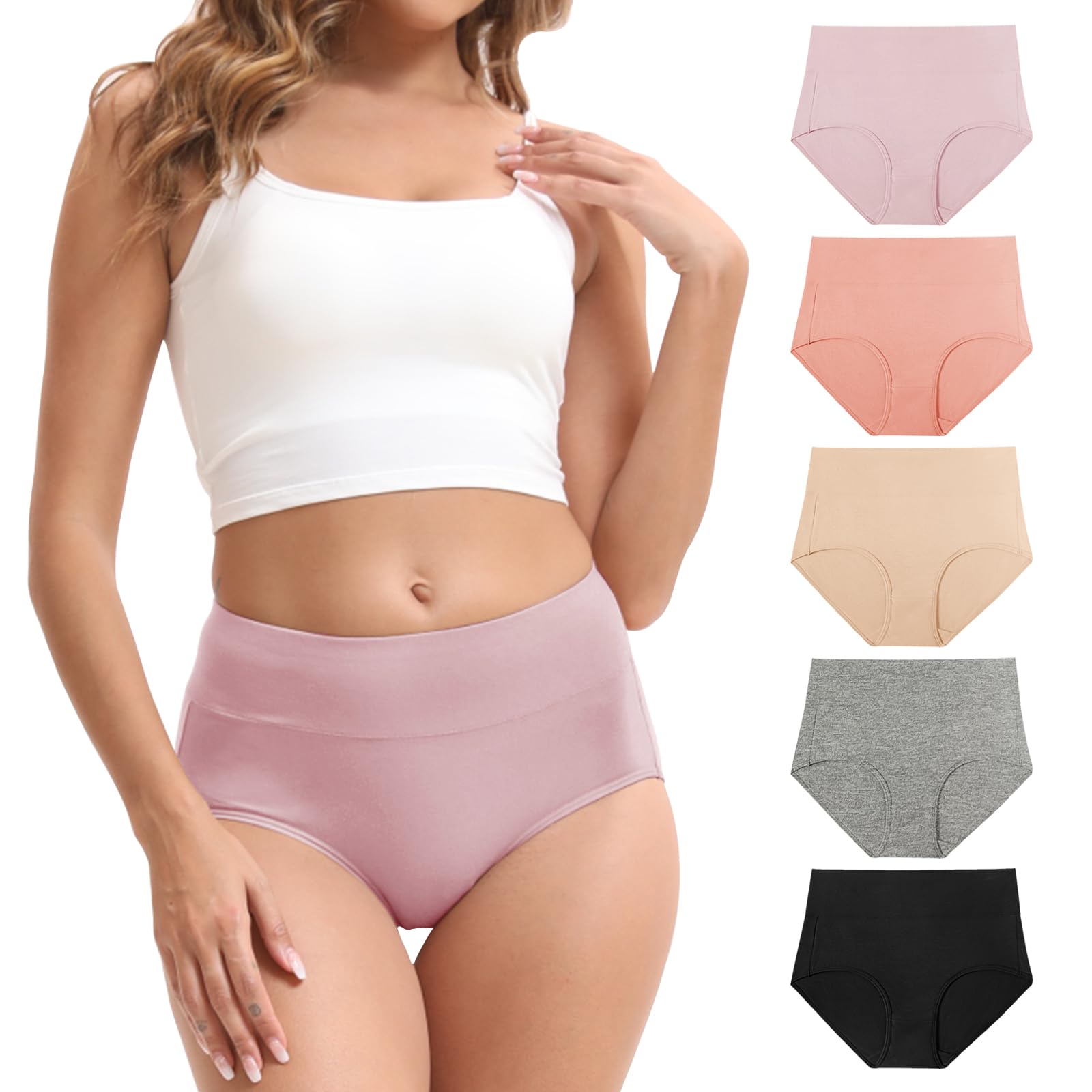 Womens Cotton Underwear High Waisted Briefs Stretch Full Coverage Panties