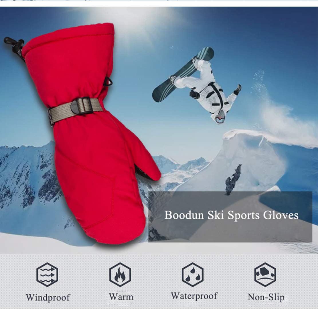 MTR Rękawice narciarskie, długie nadgarstki, aksamitne, ciepłe rękawiczki narciarskie, wiatroszczelne, śnieżne, rękawice snowboardowe, sportowe, wodoszczelne, polarowe, termiczne do jazdy na nartach, czarne, L
