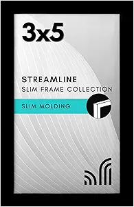 Americanflat 3x5 Picture Frame with Polished Crystal-Clear Glass - Streamline Collection - Thin Border Photo Frame for Tabletop Display - Easel Stand Included - Black