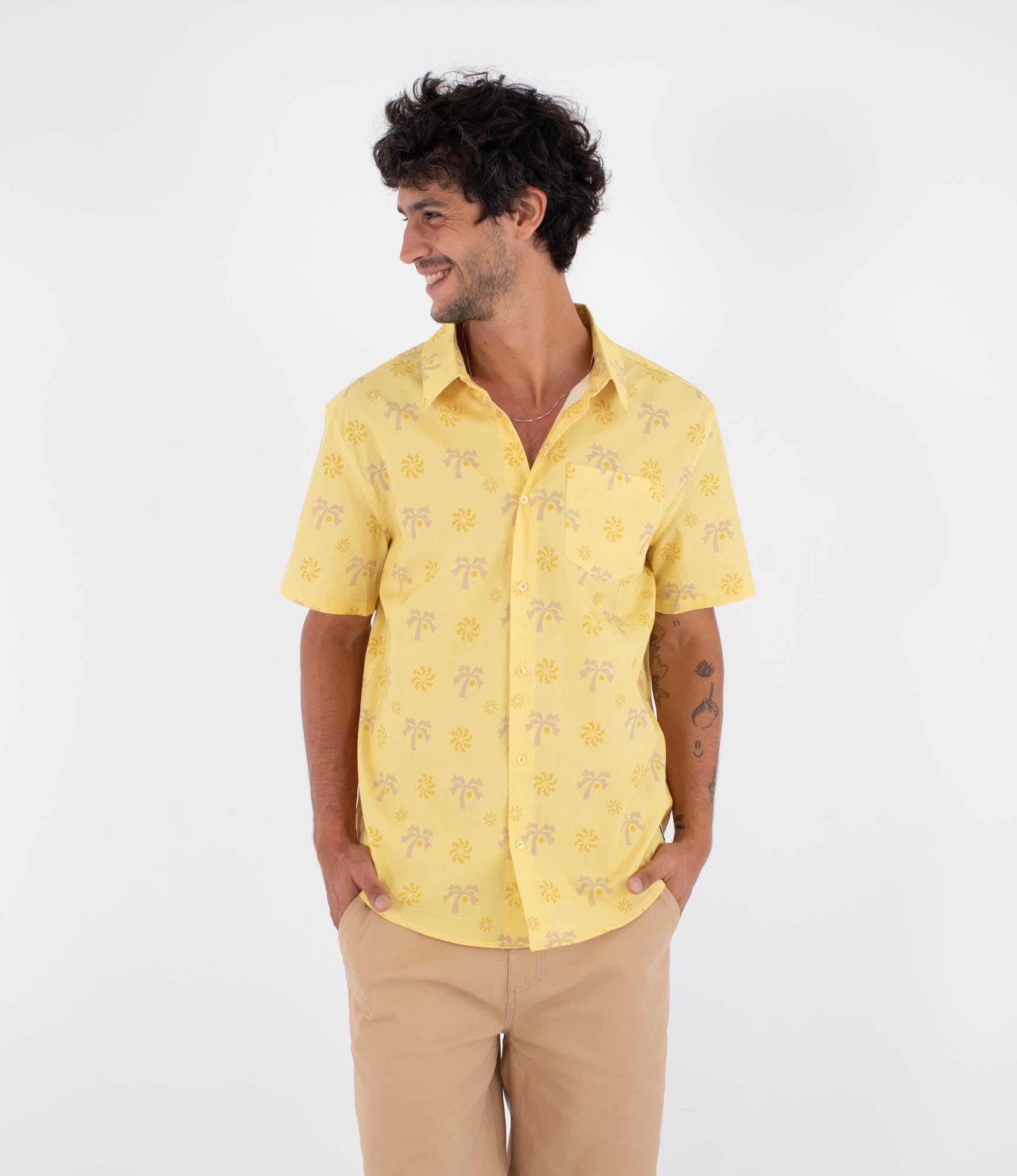 Hurley Mens Short-Sleeved Printing Press Coconut T-Shirt, Yellow, S EU