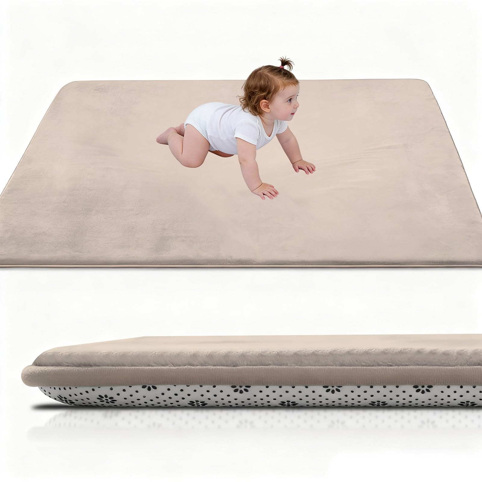 Stqyeiw Baby Play Mat for Floor 2cm Thick 190 x 350 cm Foam Floor Padded Playmats for Babies, Soft Baby Rug Kids Playpen Mat for Crawling Playing, Non Slip Bottom Light Brown