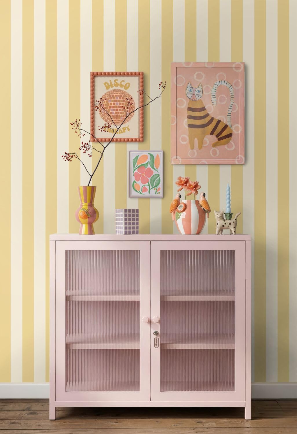 Esta Home Tapete Streifen Gelb und Beige 0.53 x 10.05 m