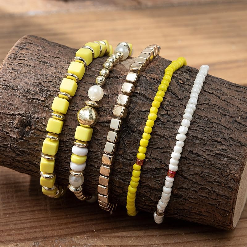 COLORFUL BLING 5Pcs/Set Bohemian Stackable Beads Bracelet for Women Multilayer Boho Seed Statement Stretch Strand Bracelet Friendship Women Jewelry - Image 3