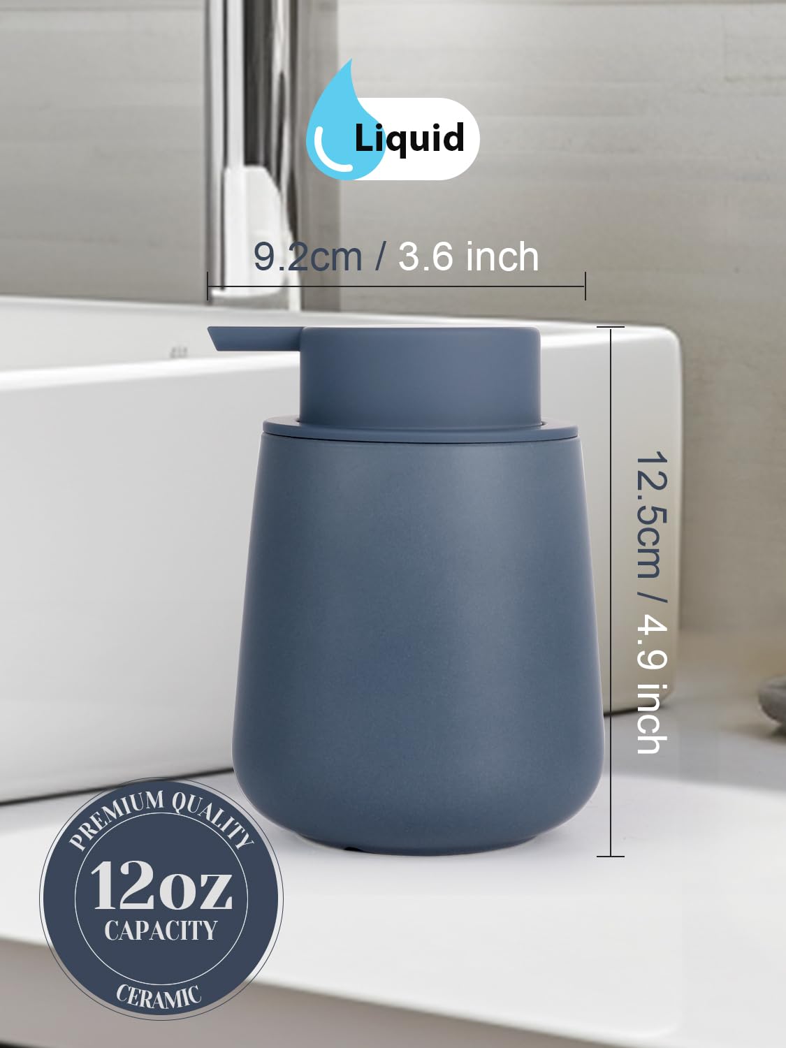 INGOFIN Dispenser per lozione in ceramica, 350 ml, ricaricabile, dispenser di sapone liquido da bagno, moderno dispenser di sapone liquido con pompa, dispenser di sapone per piatti per cucina, blu